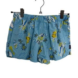 Patagonia Barely Baggies Shorts Womens Small Blue Beach Swim Tropical Lemons 2.5